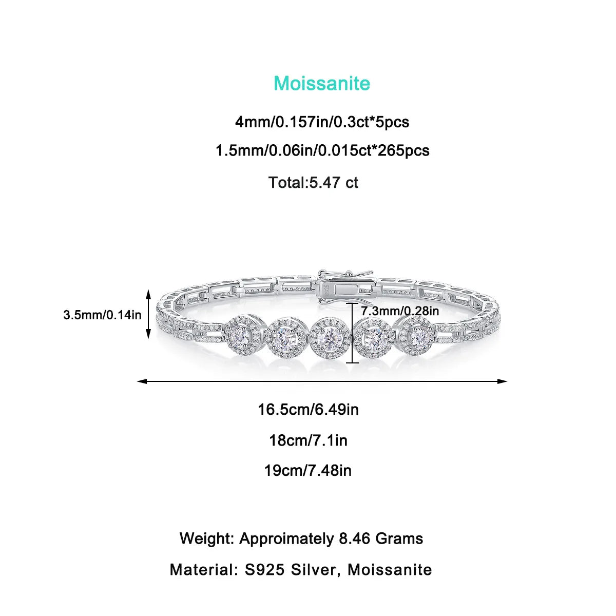 Bracelet "Éclat Éternel" en argent 925/1000 et moissanite