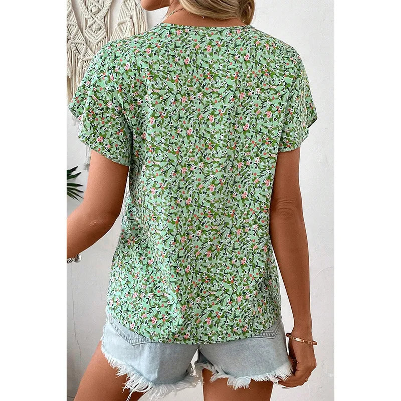 "Chemisier Été Fleurs Manches Volantées"